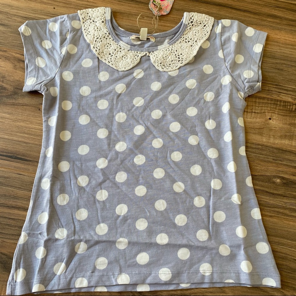 NWT Mimi & Maggie Small 7/8 Polka Dot Gray Shirt
